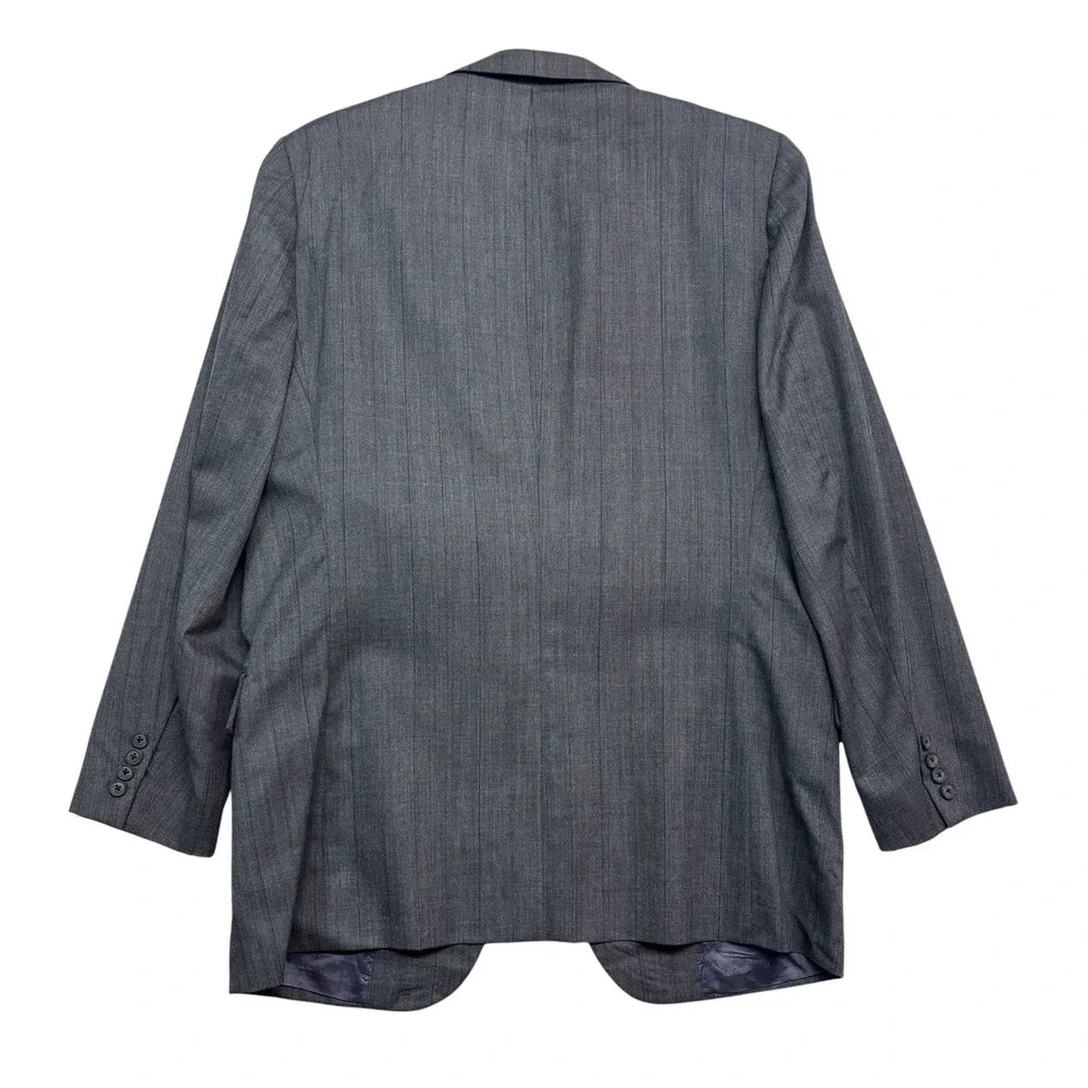 vtg 90s Tom James 46L 37x34 Gray Pinstripe 2pc Pant Suit Wool USA Pleated Cuffed